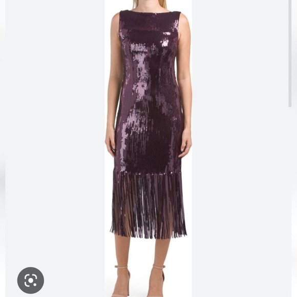 Nanette Lepore Funkytown Sequin‎ Fringe Slip Dress purple size 10 new!! - Picture 1 of 8